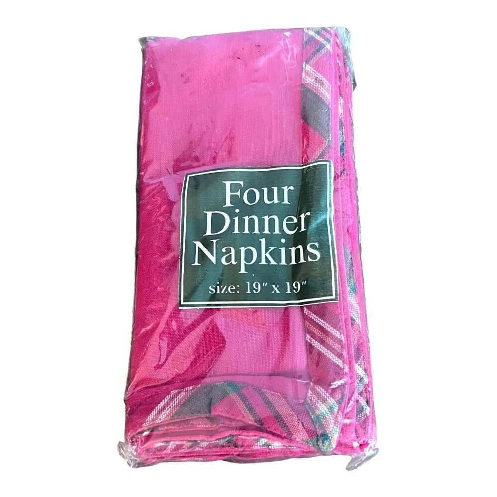 NOS Bardwil Linens 4 Dinner Napkins 19X19 Red Plaid Cotton NEW Sealed Holiday